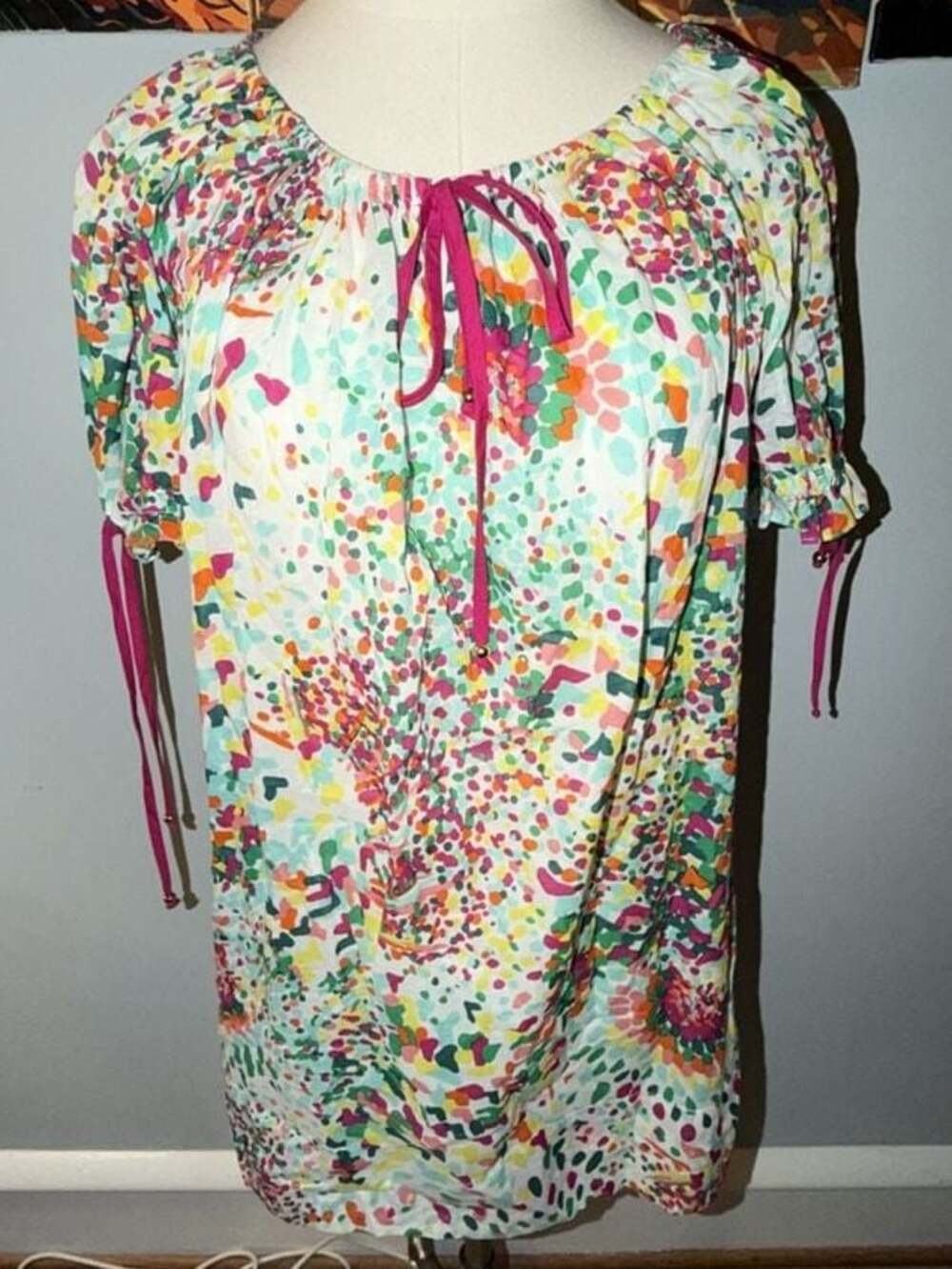 Shoshanna Multi-Color Dotted Cotton Peasant Blouse size S